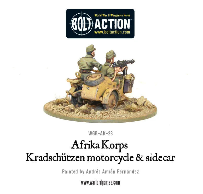 Afrika Korps Kradschützen mit Beiwagen-Warlord Games-Radaddel