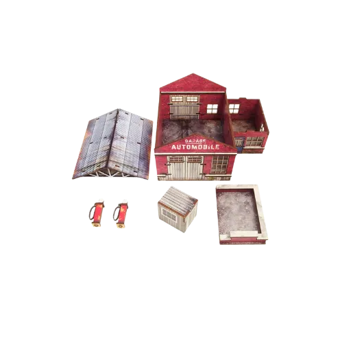 Pre-painted WW2 Normandy Garage with Petrol Station-Micro Art Studio-Radaddel