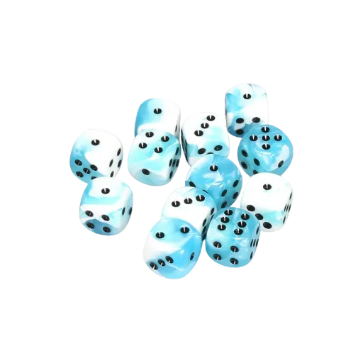 White-Teal w/black Gemini 16mm D6 with pips Dice Blocks (12 Dice)-Chessex-Radaddel