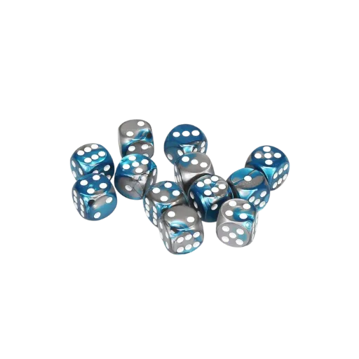 Steel-Teal w/white Gemini 16mm D6 with pips Dice Blocks (12 Dice)-Chessex-Radaddel