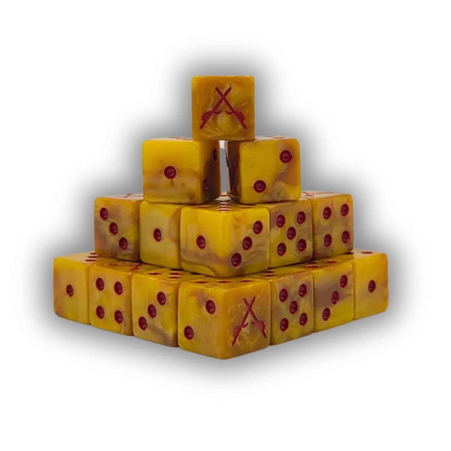 Men of the East Gold Swirl Dice 16mm Square (25 Stück)-Baron of Dice-Radaddel