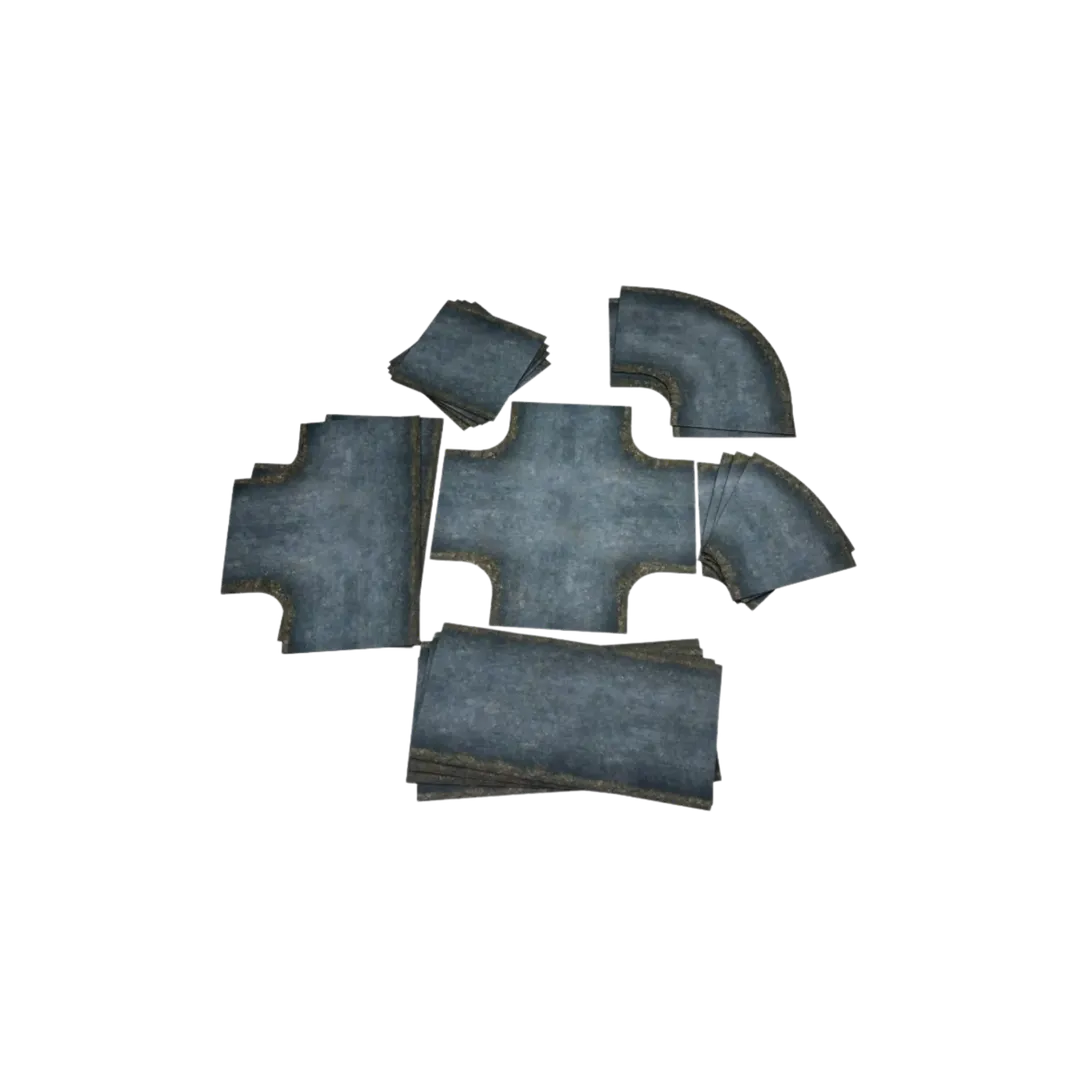 Old Asphalt Roads - Rubber 2D Road Set 28mm-Playmats.eu-Radaddel