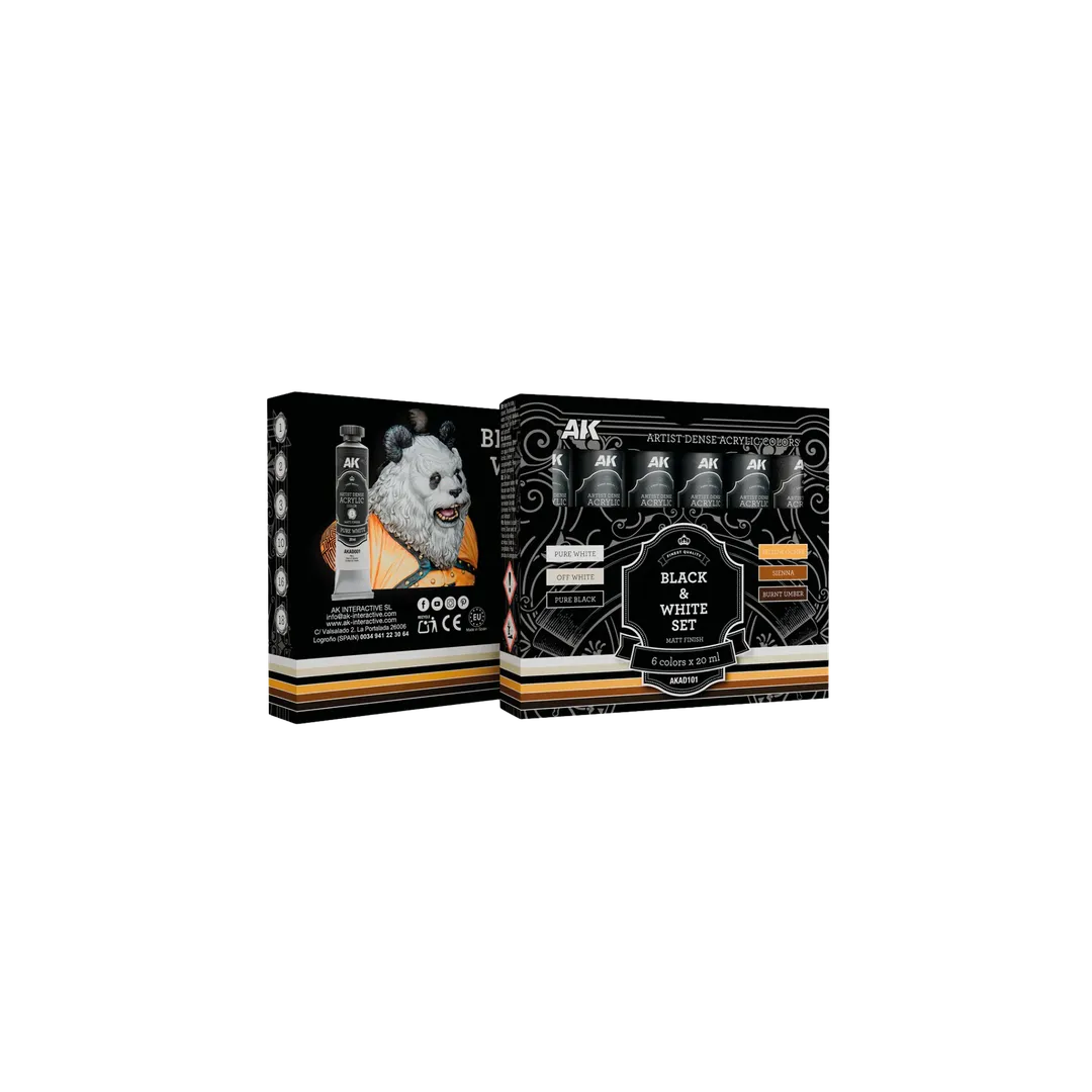 Black & White Set (6 Tubes 20 ml) - Dense Acrylic-AK-Interactive-Radaddel