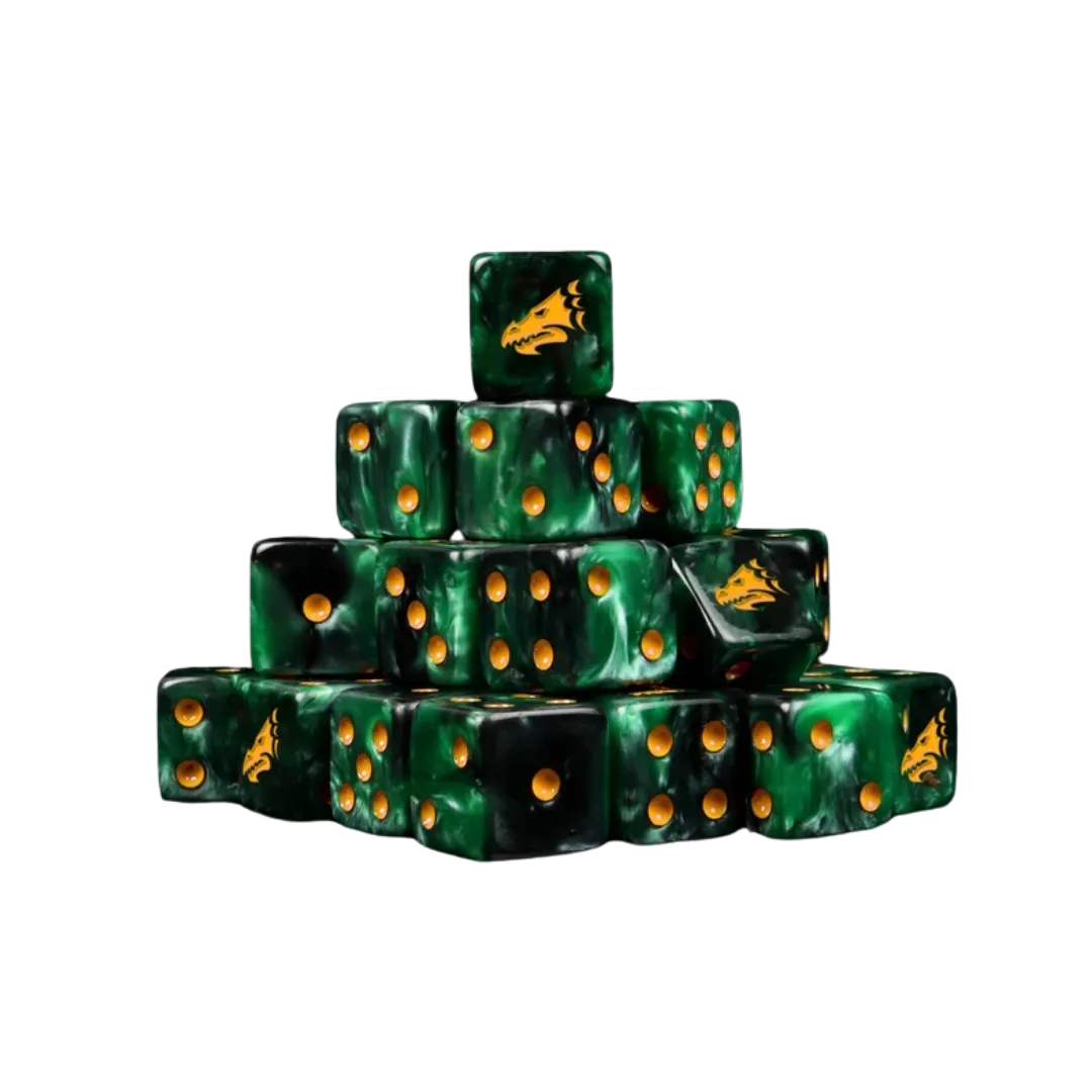 Drake - Green & Gold Dice 16mm Square (25 Stück)-Baron of Dice-Radaddel