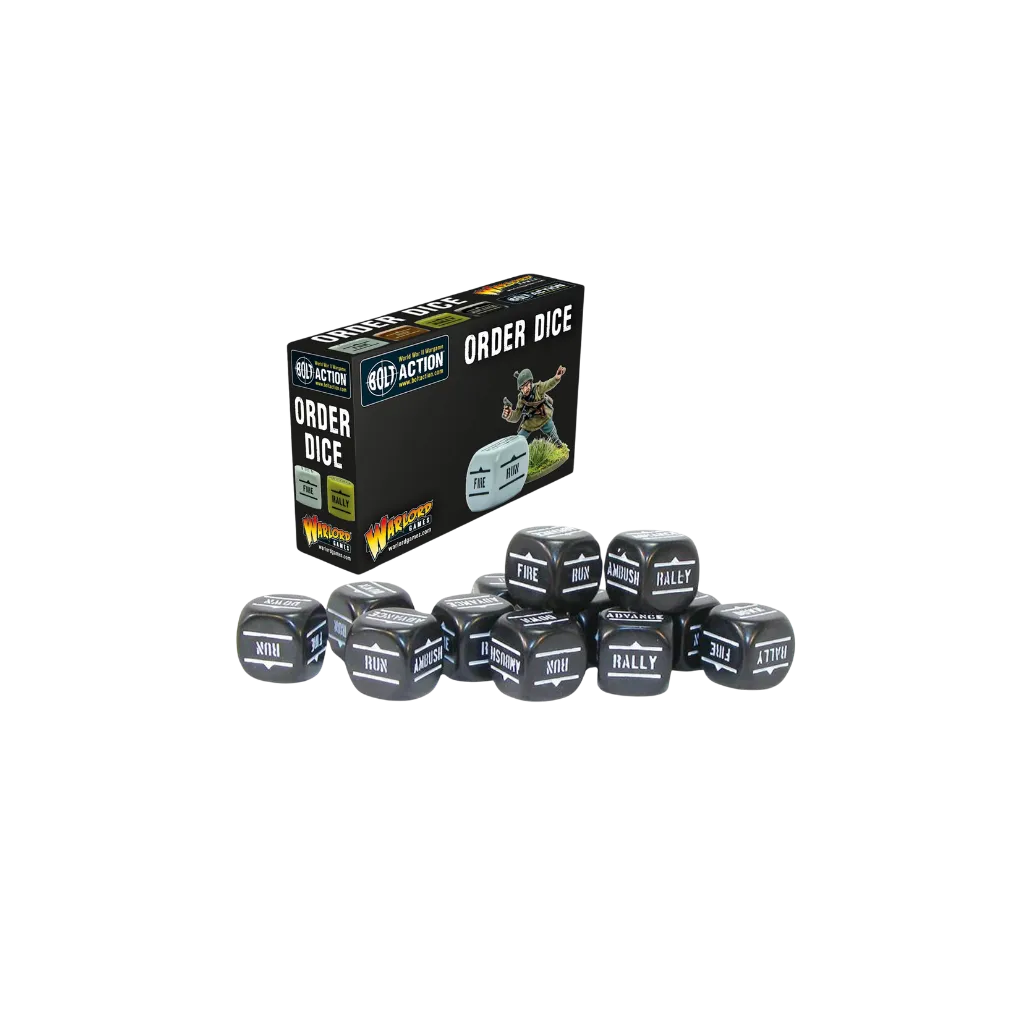 Bolt Action Orders Dice - Black (12)-Warlord Games-Radaddel