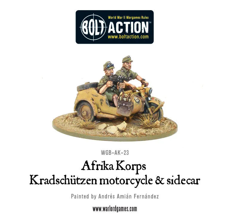 Afrika Korps Kradschützen mit Beiwagen-Warlord Games-Radaddel