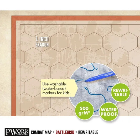 RPG Rewritable Hexagon Battlegrid 24x24"-PWork Wargames-Radaddel