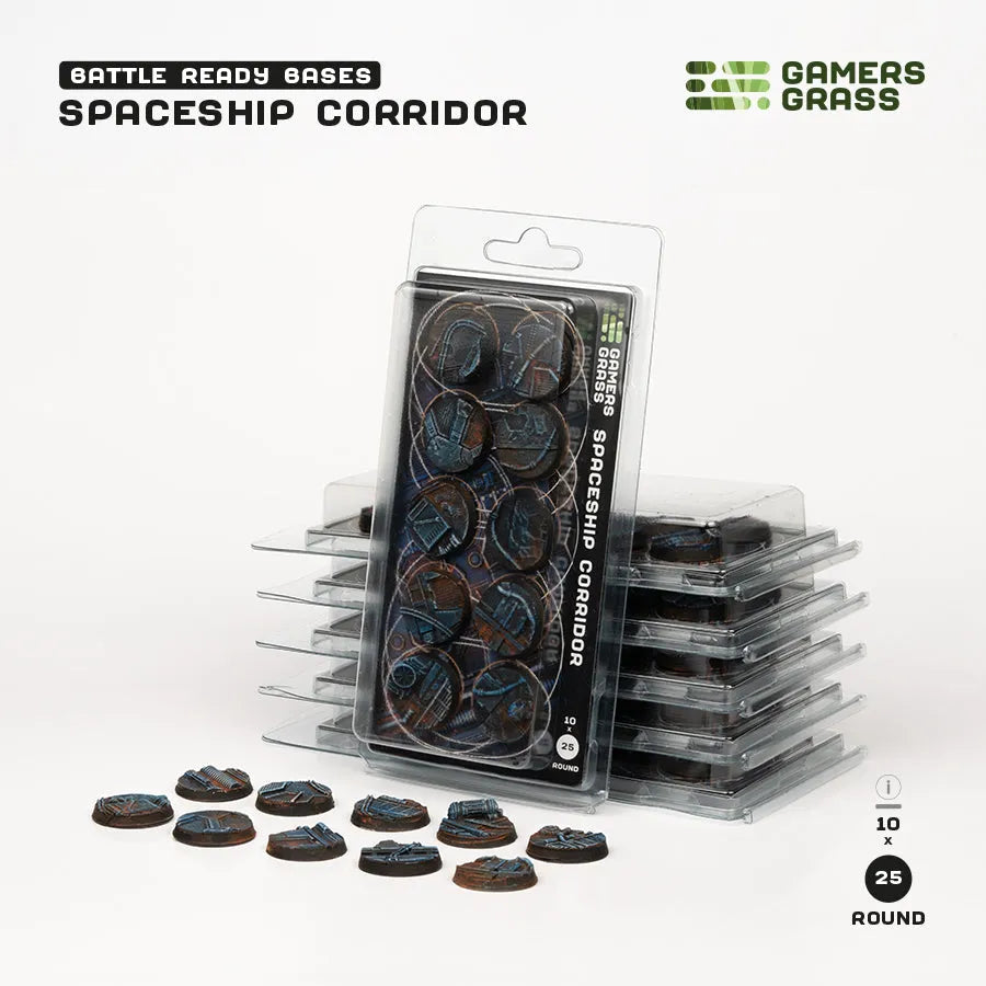 Spaceship Corridor Bases Round 25mm (x10)-Gamers Grass-Radaddel