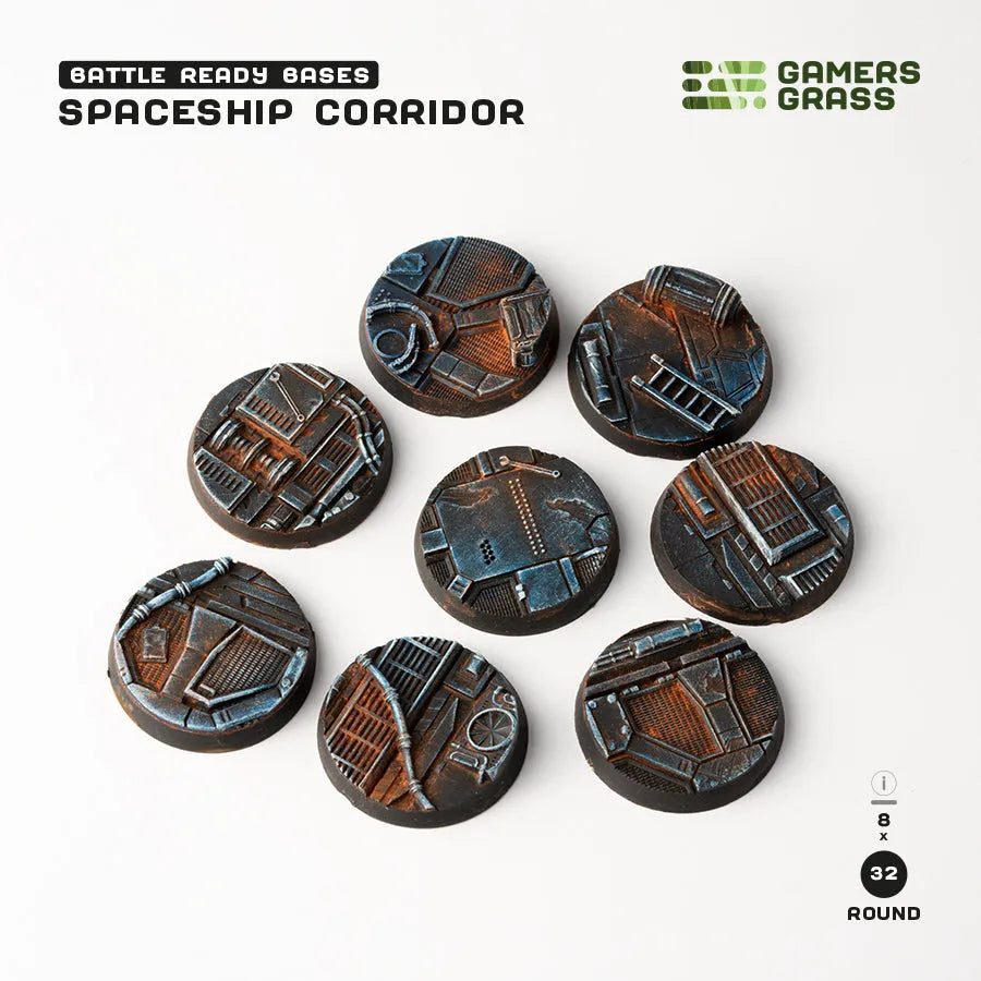 Spaceship Corridor Bases Round 40mm (x5)-Gamers Grass-Radaddel