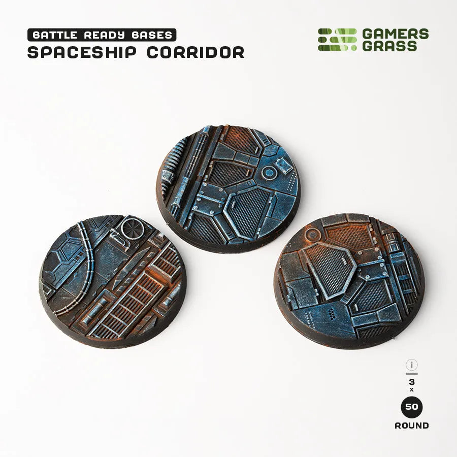 Spaceship Corridor Bases Round 50mm (x3)-Gamers Grass-Radaddel