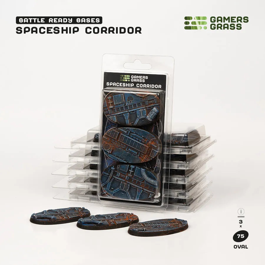 Spaceship Corridor Bases Oval 75mm (x3)-Gamers Grass-Radaddel