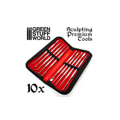 10x Modellierwerkzeug Set Edelstahl mit Ledertasche-Greenstuff World-Radaddel