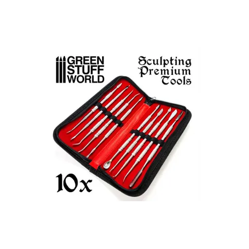10x Modellierwerkzeug Set Edelstahl mit Ledertasche-Greenstuff World-Radaddel
