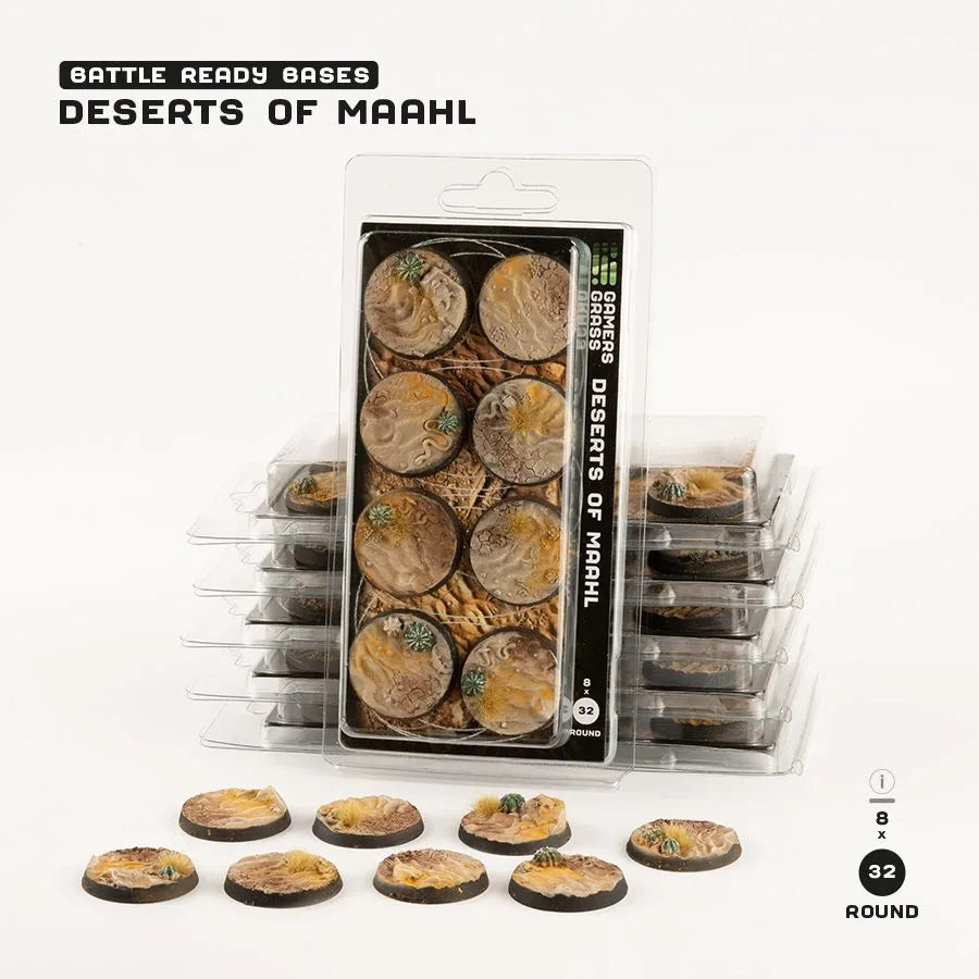Deserts of Maahl Bases Round 32mm (x8)-Gamers Grass-Radaddel