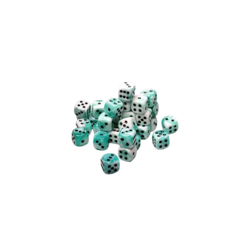 White-Teal w/black Gemini 12mm D6 with pips Dice Blocks (36 Dice)-Chessex-Radaddel