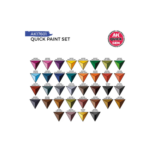 AK QUICK GEN Paint Set 36 colors (2 Brushes)-AK-Interactive-Radaddel