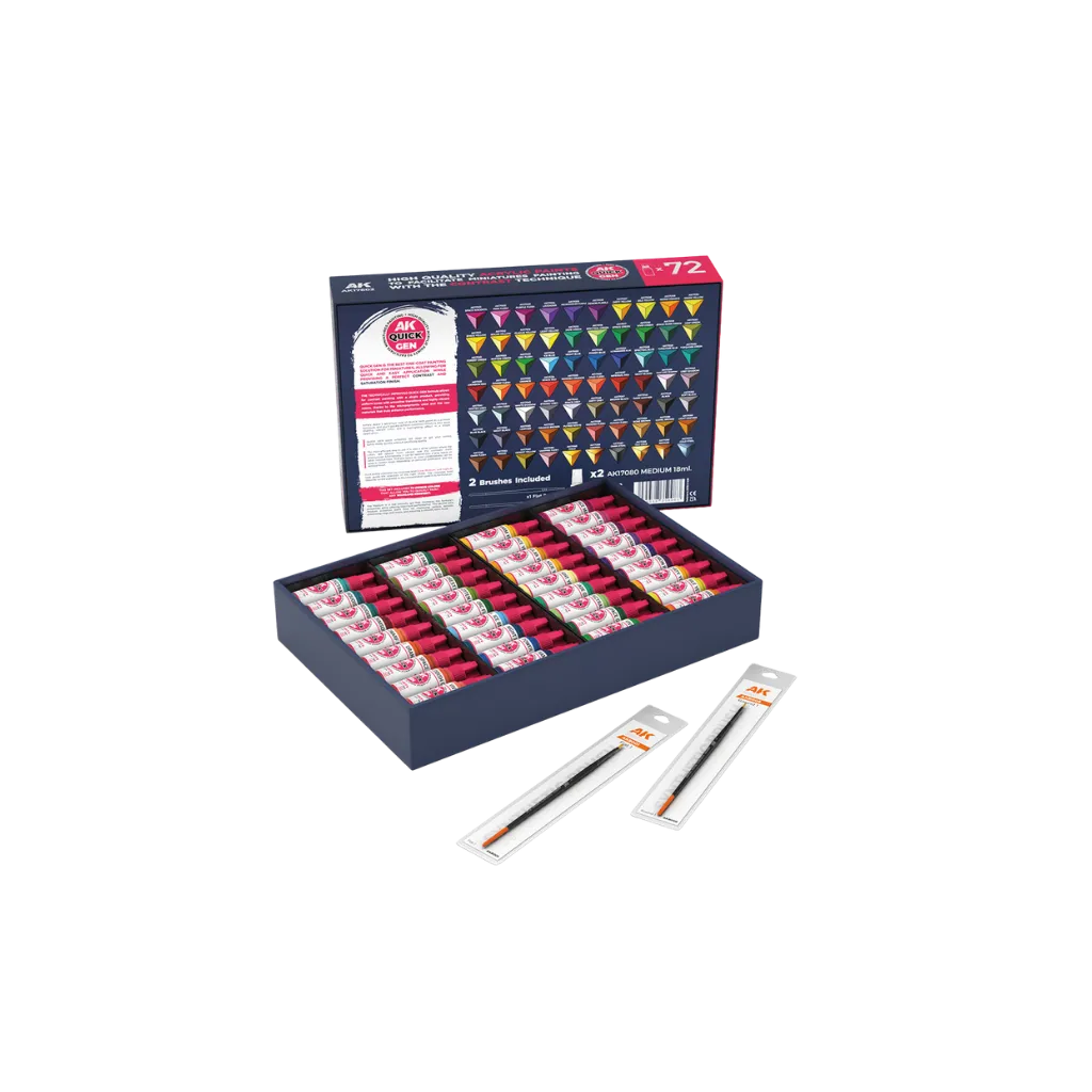 AK QUICK GEN Paint Set 72 Colors (2 Brushes)-AK-Interactive-Radaddel