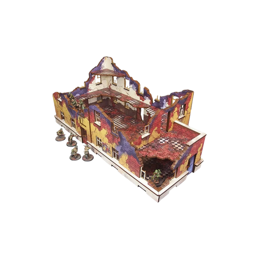 Pre-painted WW2 Ostfront Stalingrad School Left with balcony (1)-Micro Art Studio-Radaddel