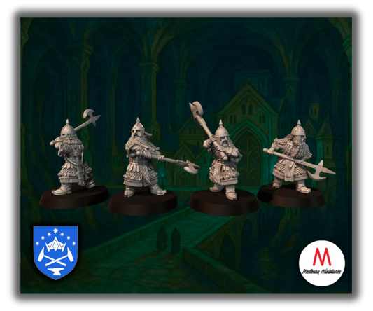 Dwarf Warriors with Axes/Polearms/Mattocks-Pasch Spiele-Radaddel