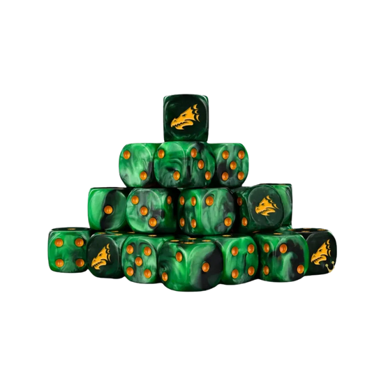 Drake - Green & Gold Dice 16mm Round (25 Stück)-Baron of Dice-Radaddel